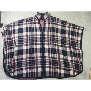 Jones New York Blue Plaid Zip-Front Poncho Cape Green Yellow S/M‎